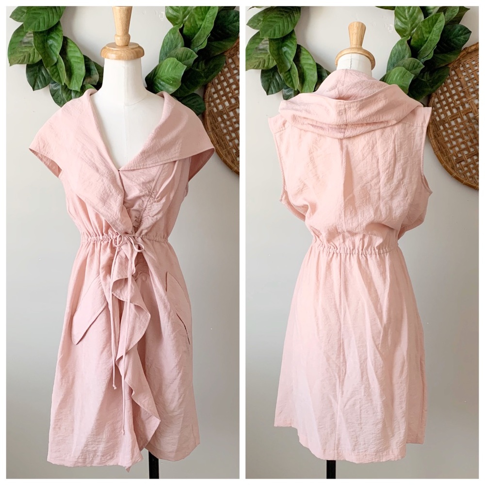 ( BCBG ) Azria Pink Reagan Cowl Hood Ruffle Dress